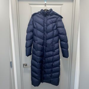 Women’s Winter Long Puffer Jacket Navy Blue With Hood Extra Warm